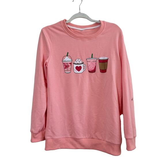 unknown Tops - NWOT Women's Pink Sweatshirt Coffee Cup Love Oversized Small